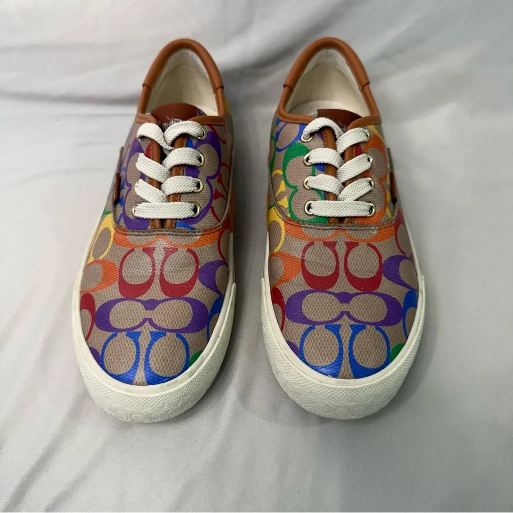 Coach Signature Women's Sneakers Size 7, Brown/Rainbow - Picture 2 of 7